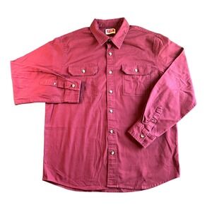 Wrangler Mens Large Maroon Long sleeve Button Down Shirt Cotton Blend Workwear